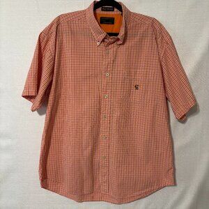 Alexander Julian Shirt Men’s‎ XL Orange Pink Plaid Cotton Short Sleeve Preppy